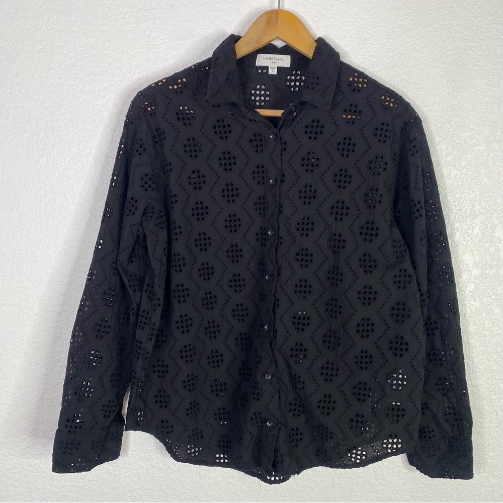 Habitual Black 100% Cotton Eyelet Blouse